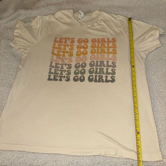 Bella Canvas Unisex “Let’s Go Girls” Tee Beige Pastel Colorful XXL DAMAGED - Picture 10 of 11